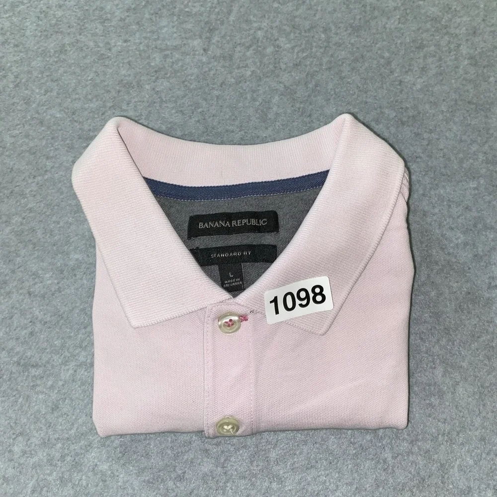 Banana Republic Polo Shirt Mens L Pink‎ Elephant Logo Pique Cotton Blend Preppy